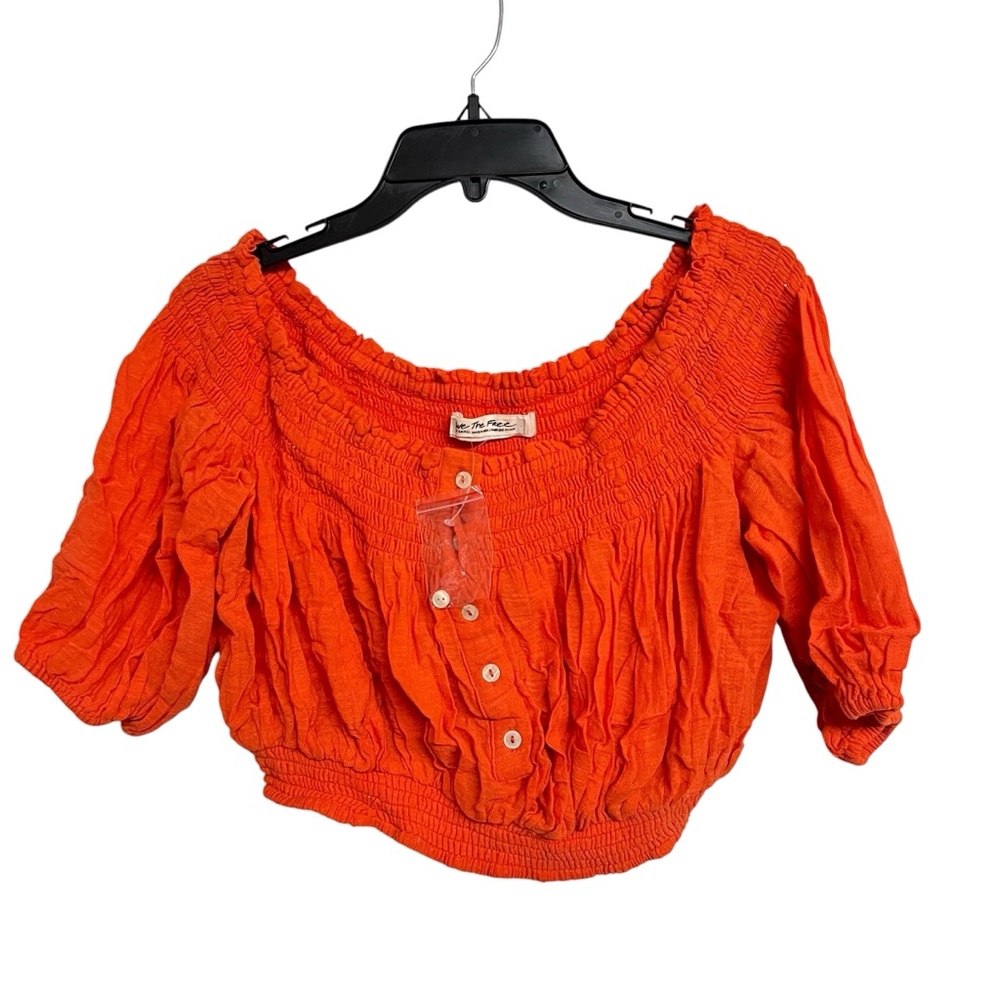 New Free People We The Free Dancing Til Dawn Cropped Long Sleeve Orange Fall Top